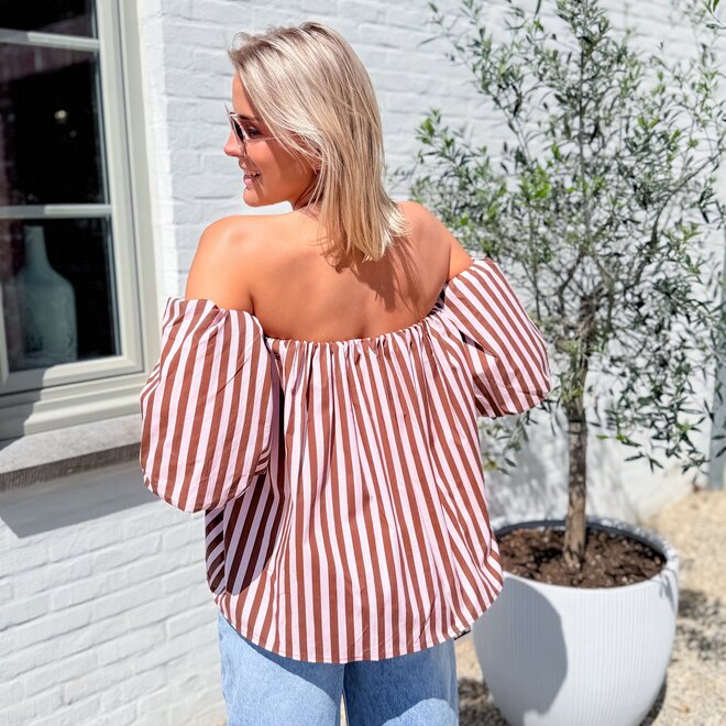Liara off-shoulder top stripe pink