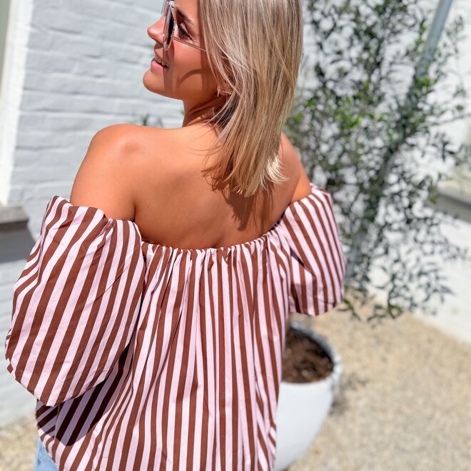 Liara off-shoulder top stripe pink