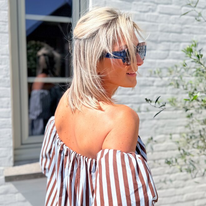 Liara off-shoulder top stripe blue