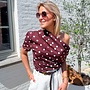 Dots off shoulder top brown