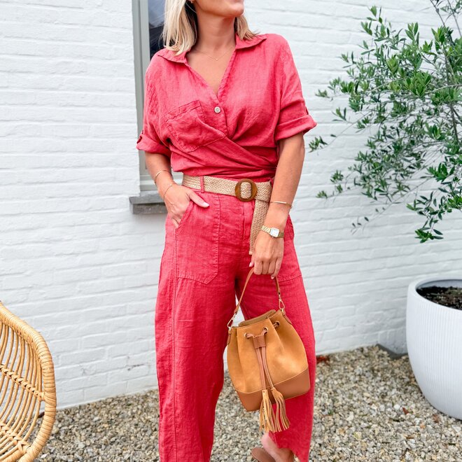 The Linen Tie Blouse Red