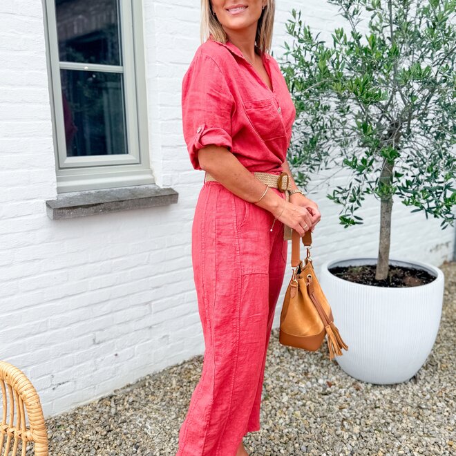 The Linen Tie Blouse Red