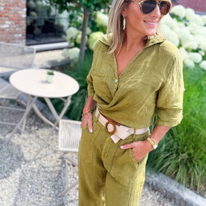 The Linen Tie Blouse green