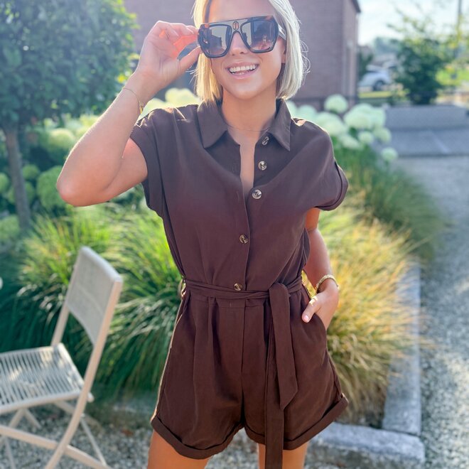 Button playsuit brown