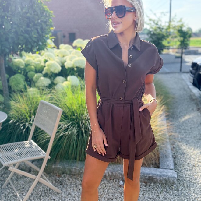 Button playsuit brown