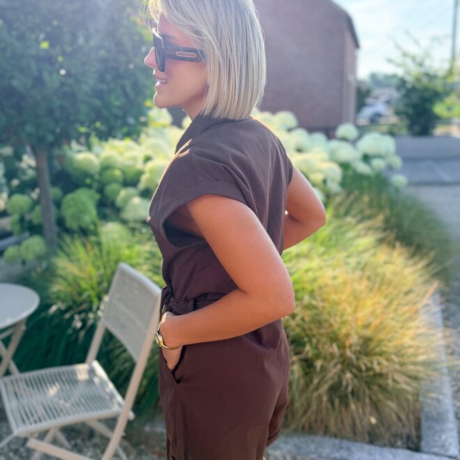 Button playsuit brown