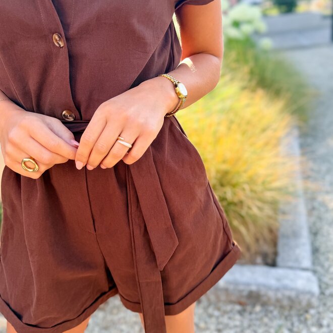 Button playsuit brown