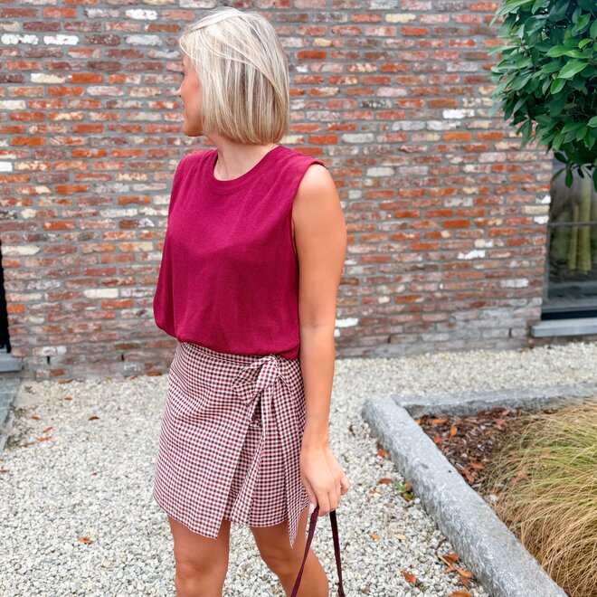 *Burgundy Check Wrap Skirt