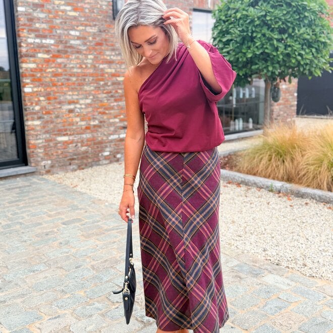 *Midi Check skirt Burgundy