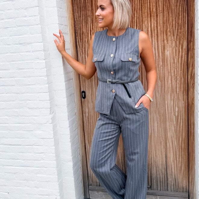 *Autumn Pinstripe Gilet Grey
