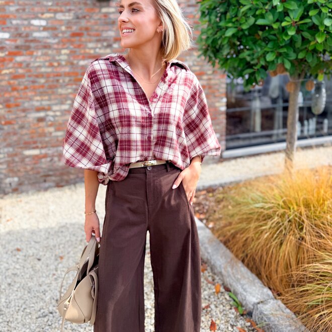 *Weekend Check Blouse Burgundy