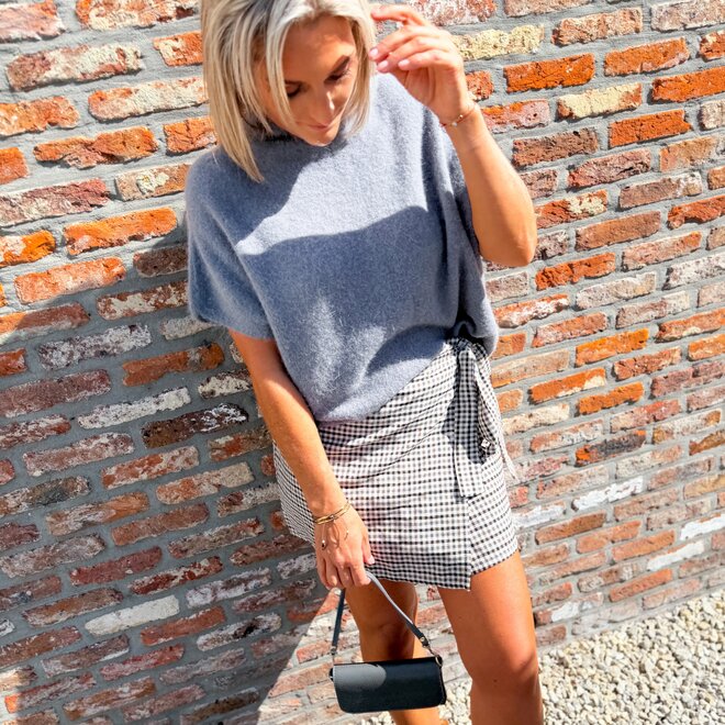 *Dark Brown Check Wrap Skirt