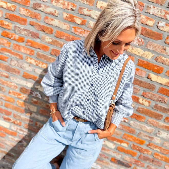 *Classic Check Blouse Navy