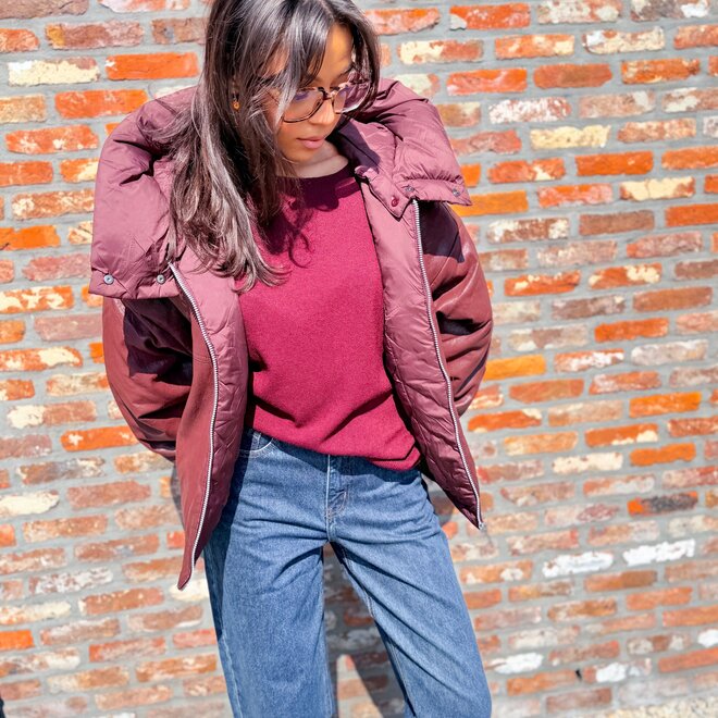 *Leather look puff jacket bordeaux