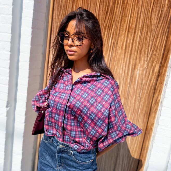 *Weekend Check Blouse Red-Blue