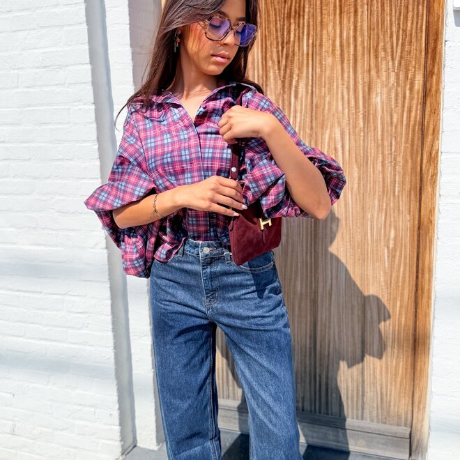 *Weekend Check Blouse Red-Blue