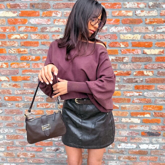 *Dark brown leather-look skirt