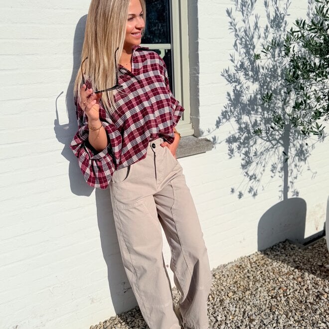 *Weekend Check blouse Bordeaux - Cream