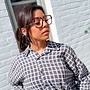 *Cotton plaid button blouse bleu