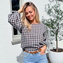 *Cotton plaid blouse bleu