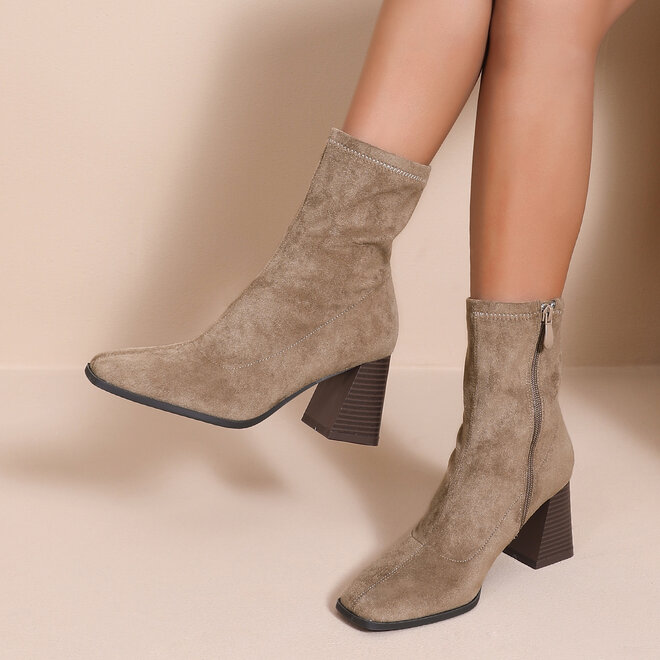 Taupe Suede-Look Ankle Boots