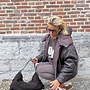 *Leather look puff jacket brown