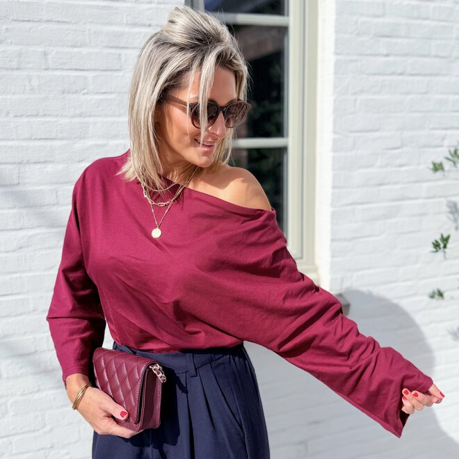*Jersey sleek shoulder top bordeaux
