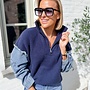 *Denim zip collar sweater