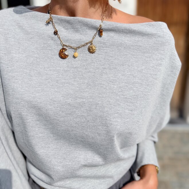 *Jersey sleek shoulder top grey