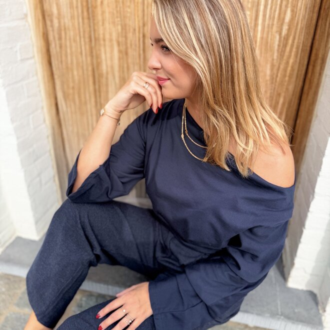 * Jersey sleek shoulder top blue
