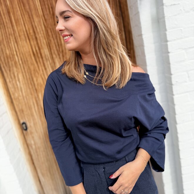 * Jersey sleek shoulder top blue