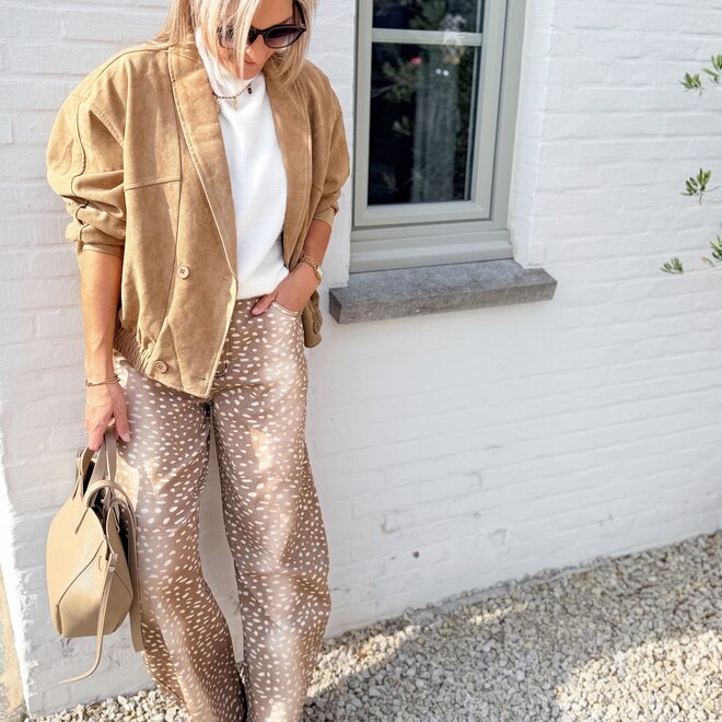 *Fawn print barrel jeans
