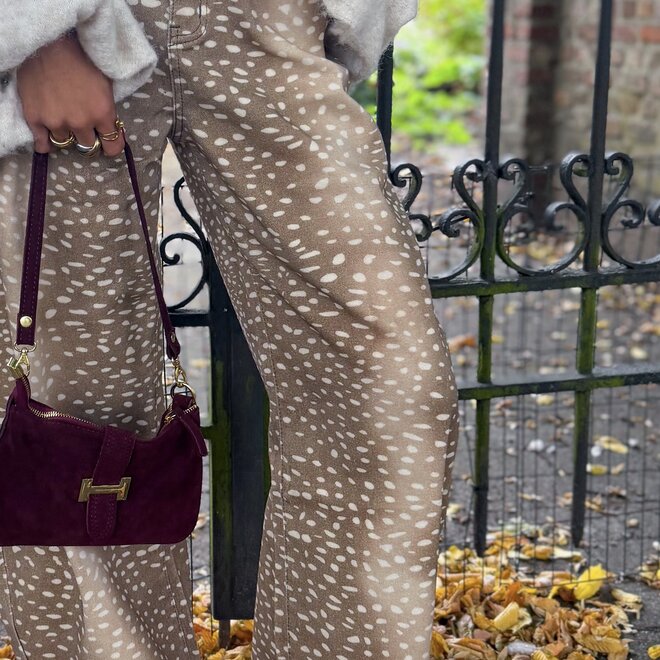 *Fawn print barrel jeans