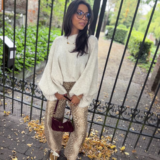 *Fawn print barrel jeans