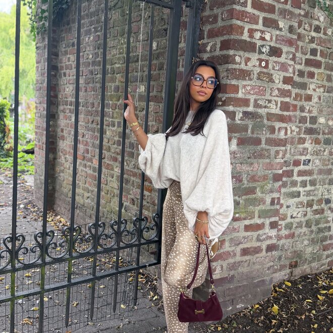 *Fawn print barrel jeans