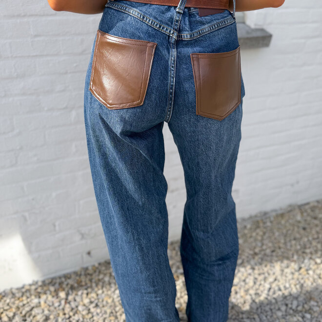 *Leather pocket jeans camel