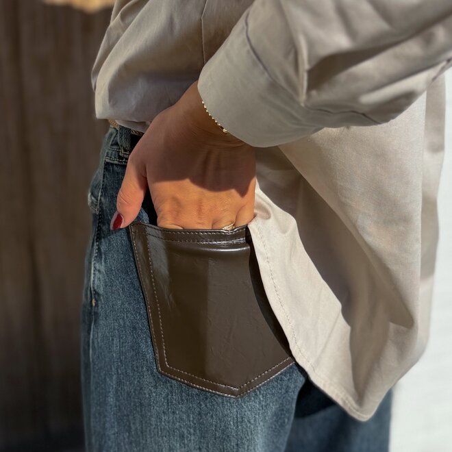 *Leather pocket jeans brown