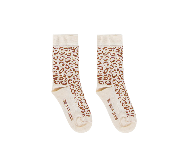 House of Jamie Ankle Socks Cream & Toffee Leopard