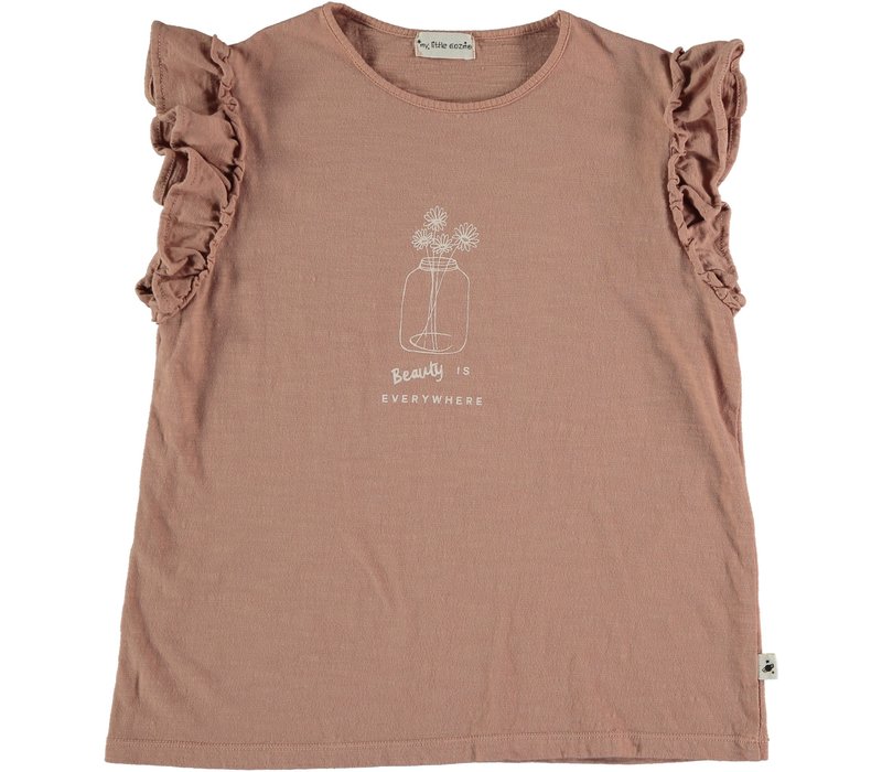 My Little Cozmo ORGANIC FLAME RUFFLED T-SHIRT TERRA COTTA