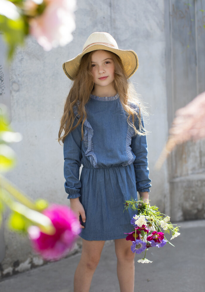 Moodstreet MT denim dress with ruffles Soft Blue