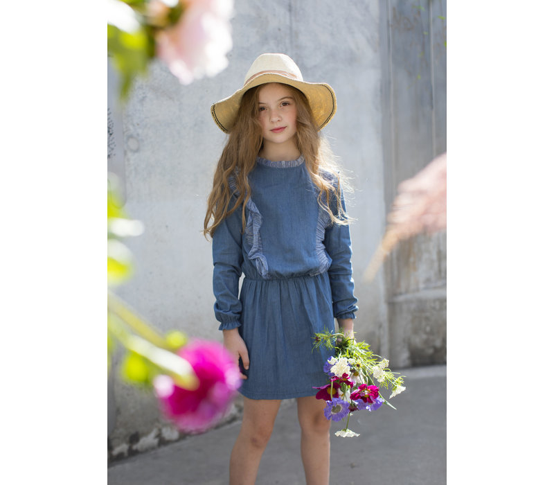 Moodstreet MT denim dress with ruffles Soft Blue