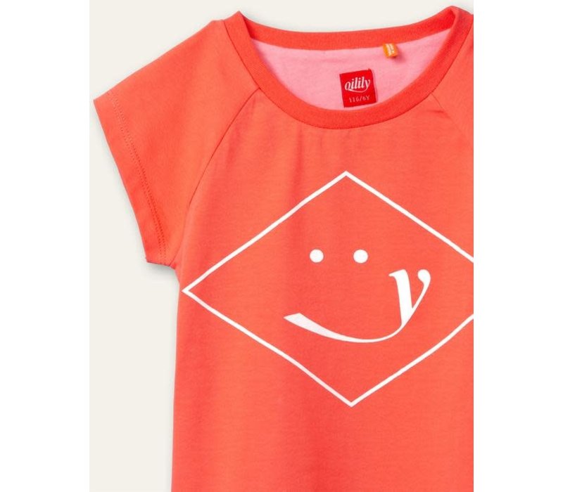 Oilily Tram T-shirt 15 solid jersey hot coral artwork Orange  Wieber smile