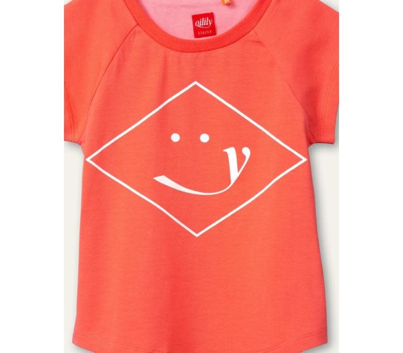 Oilily Tram T-shirt 15 solid jersey hot coral artwork Orange  Wieber smile