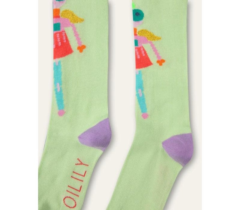Oilily Mafalda knee socks 72 green with puppet at front	Light Green