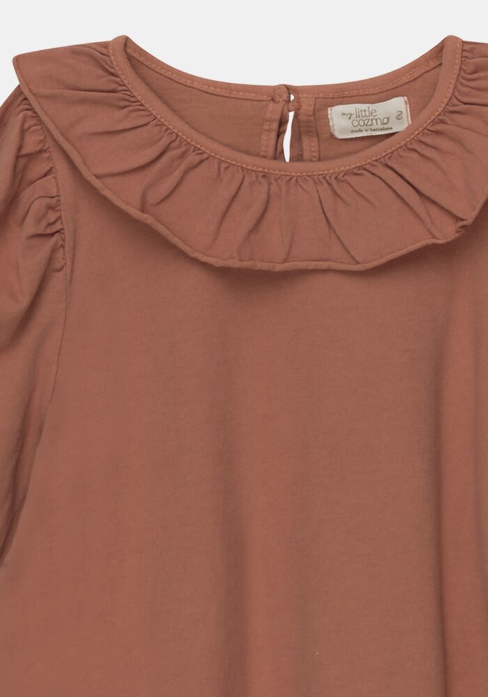My Little Cozmo organic girls t-shirt frill collar Brown