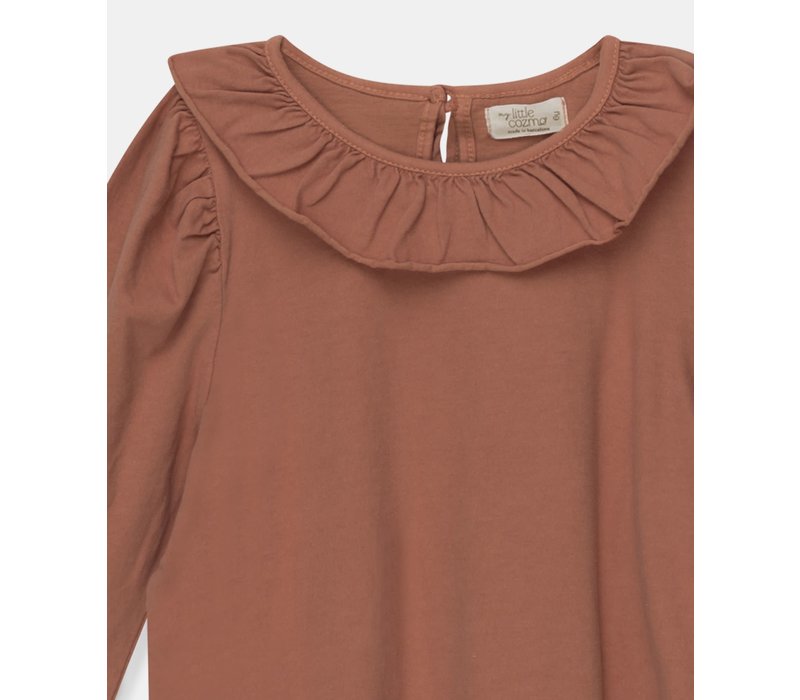 My Little Cozmo organic girls t-shirt frill collar Brown