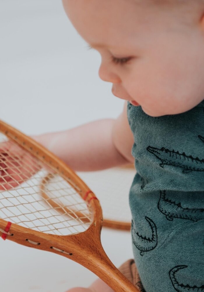 Sproet & Sprout Loose terry romper print crocodile Light petrol