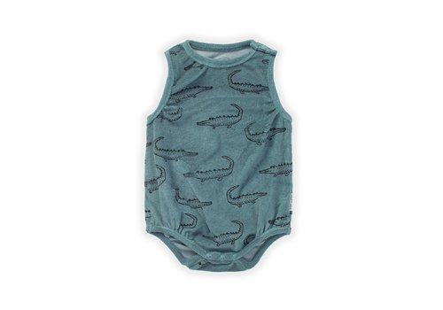 Sproet & Sprout Sproet & Sprout Loose terry romper print crocodile Light petrol