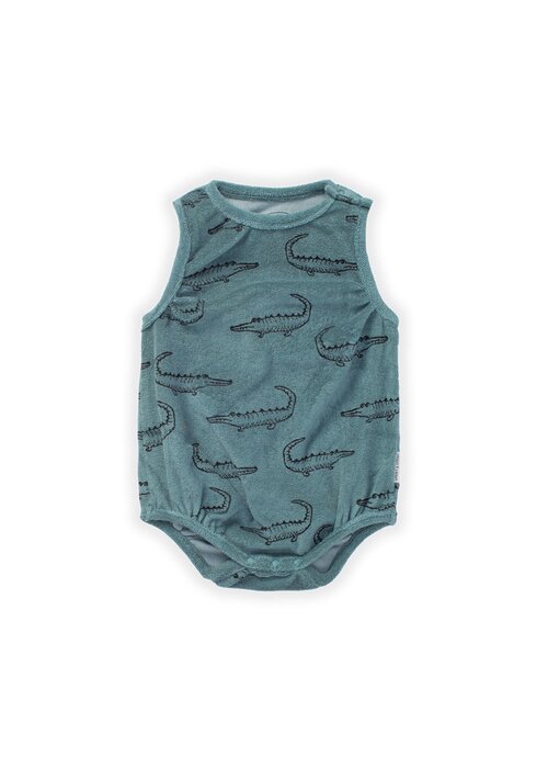 Sproet & Sprout Sproet & Sprout Loose terry romper print crocodile Light petrol