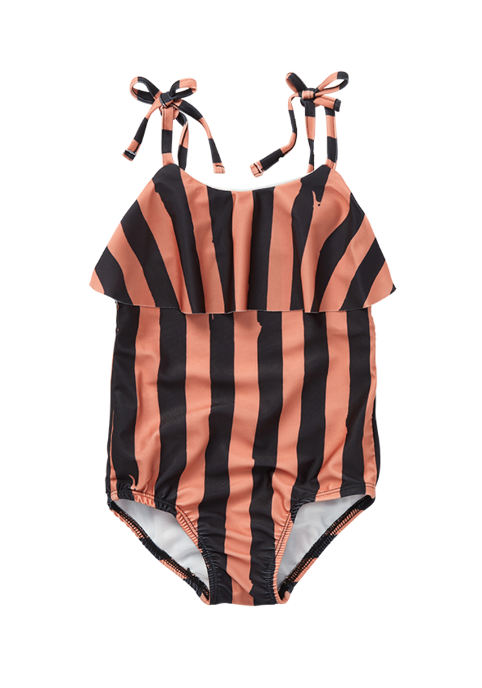 Sproet & Sprout Swimsuit straps painted stripe print Café